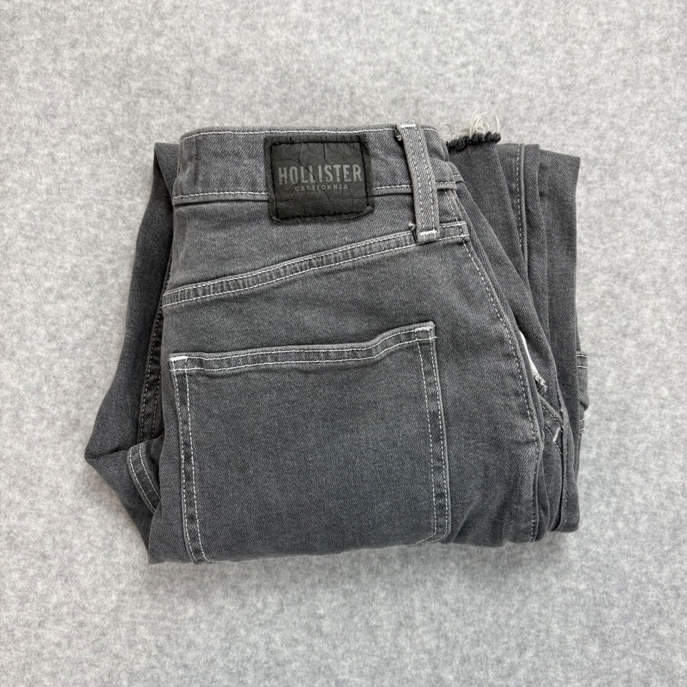 Hollister Cargo Jeans Womens 27 Grey Black Wide‎ Leg High Rise Raw Hem Grunge